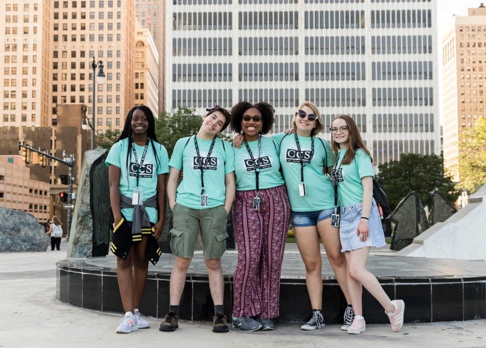 Smiling students in downtown detroit for the Precollege Summer Experience course