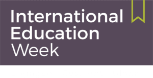 International Education Week purple logo banner
