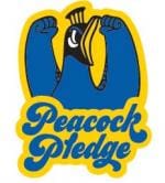 A cartoon drawing of CCS mascot Watson with text that reads, "Peacock Pledge"