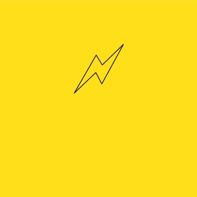Black icon of a lightning bolt on a yellow background