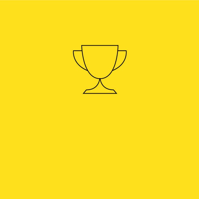 Black icon of a trophy on a yellow background.