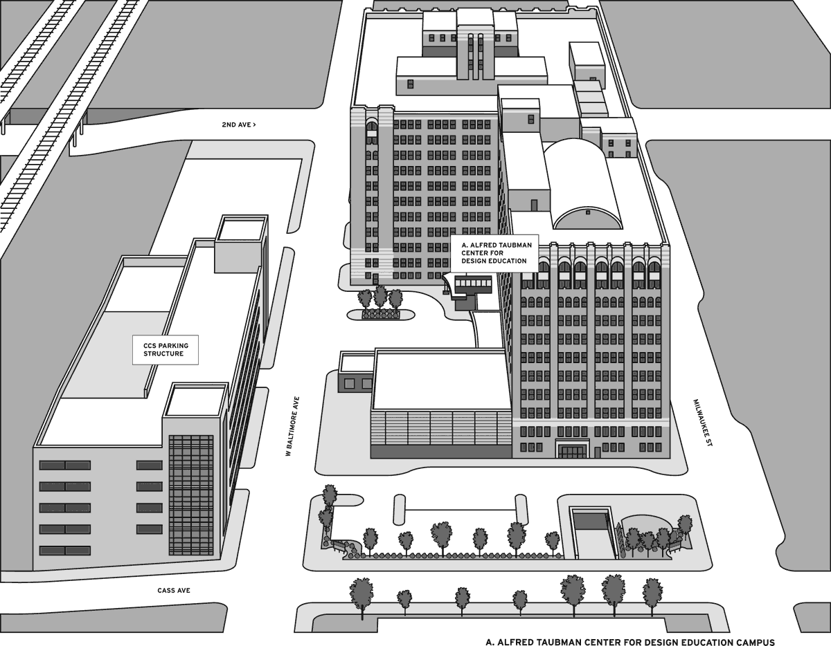 A detailed street map of the CCS Taubman center