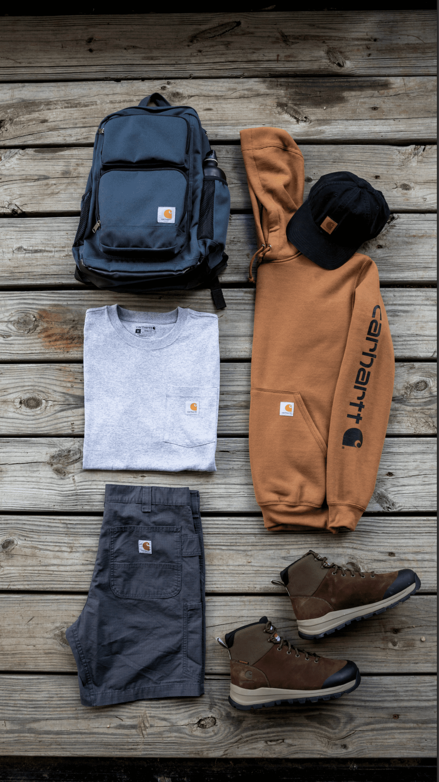 different pieces of Carhartt clothing