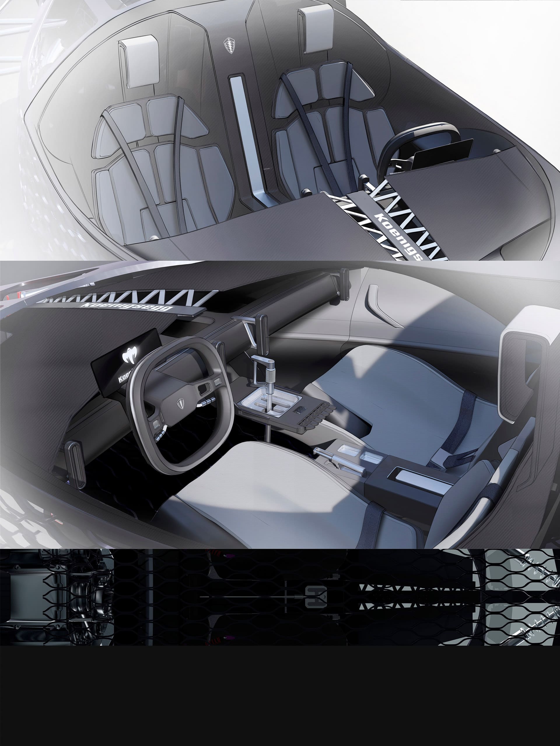 Interior design rendering of a sportscar done by a Transportation Graduate program student