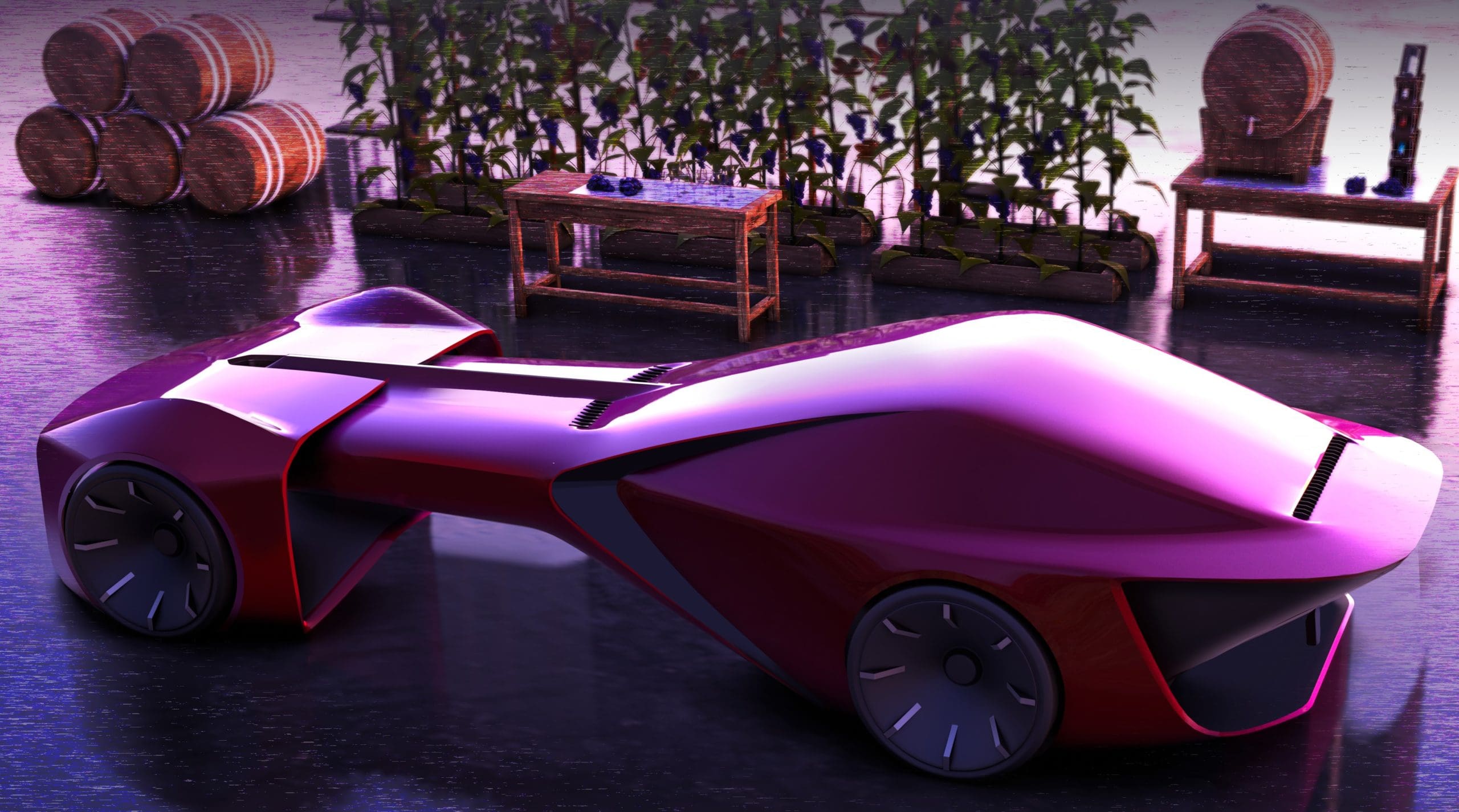 Dark purple concept car created by CCS Transportation Design senior Andrew Hicks