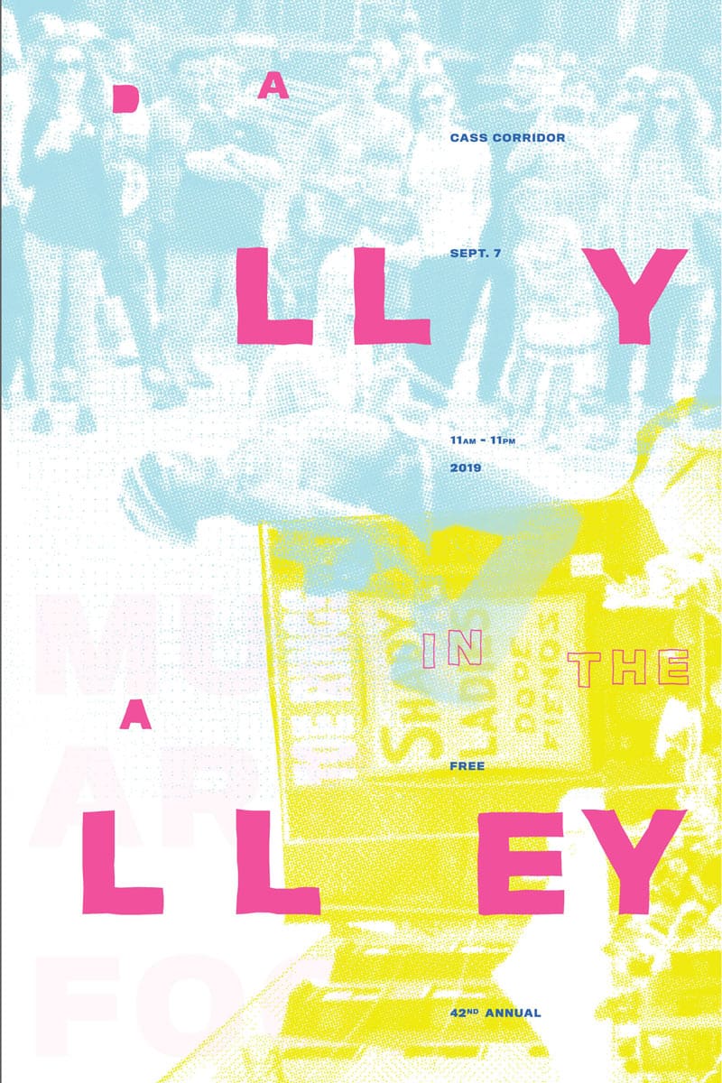 yellow, blue, and pink dally in the alley poster