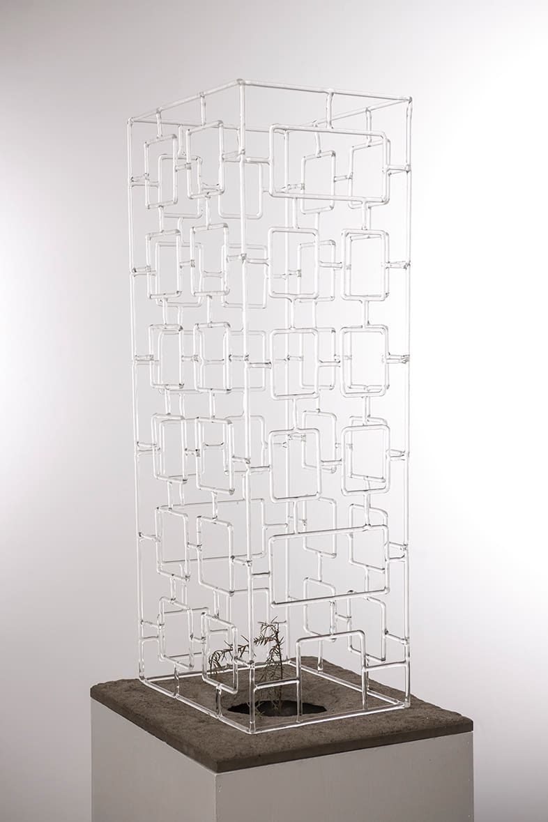 a rectangular glass sculpture