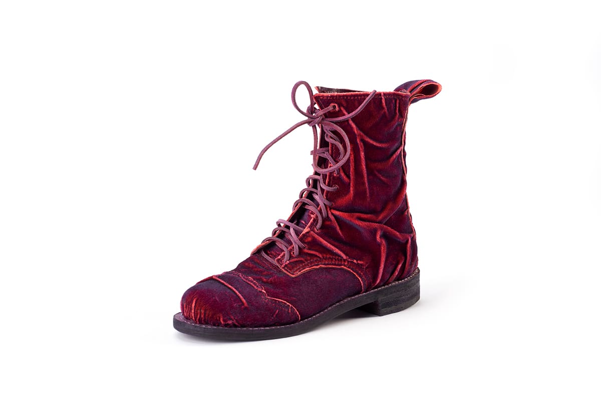red velvet lace up boot