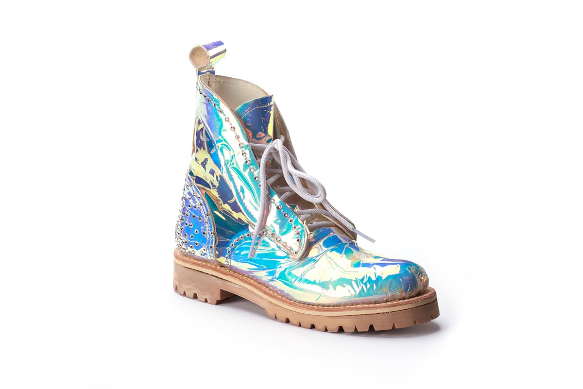 an iridescent boot