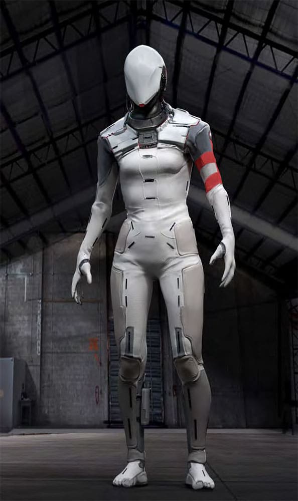 Final Render: Character. The character is a tall, thin android with two red stripes on the right arm.